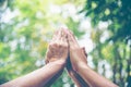 People hands assemble as a connection meeting teamwork concept. Group of people assembly hands as business or work achievement. Royalty Free Stock Photo