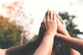 People hands assemble as a connection meeting teamwork concept. Group of people assembly hands as a business or work achievement, Royalty Free Stock Photo