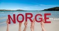 People Hands Building Word Norge Means Norway, Ocean And Sea