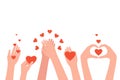 People hands clapping, love, congratulate, good feedback, thanks. Women hands send hearts, like. Concept of charity, donation,