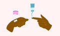 People hands doing morning routine close up vector illustration. Palms applying nourishing cream, lotion, serum flat