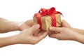 People hands give gift in box Royalty Free Stock Photo