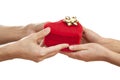 People hands give gift in box Royalty Free Stock Photo