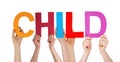 People Hands Holding Colorful Straight Word Child Royalty Free Stock Photo