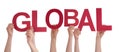 People Hands Holding Word Global, Isolated Background