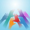 People hands reach out bright light copy space Royalty Free Stock Photo