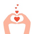 People hands showing heart love, congratulate, support, good feedback, thanks. Woman hands send hearts, like. Concept of