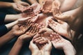 People, hands and team with circle palm for growing in a start up in a community with trust. Group, diversity and hand