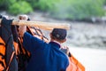 A People hanging Life jackets is safety equipment at the beach