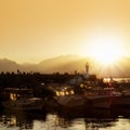 people at harbor during sunset Royalty Free Stock Photo