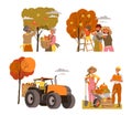 People Harvesting Gathering Ripe Agricultural Crops from Garden Vector Set