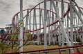 People have fan at the loops of a scaring roller coaster in Japan Royalty Free Stock Photo