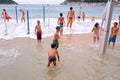 People have fun at the Donostia La Concha beach, at the Basque Festival Royalty Free Stock Photo