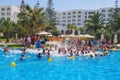 People have fun in the pool. Foam party at the hotel - Tunisia, Sousse, El Kantaoui 06 19 2019 Royalty Free Stock Photo