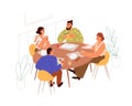 People have meal, business lunch at table in canteen. Colleagues friends sit together in dining room, eating and talking Royalty Free Stock Photo