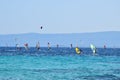 People are having an active pastime on vacation. Surfing on an Adriatic sea in Croatia.