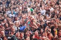 People having fun at a concert on the 23rd Woodstock Festival Poland.