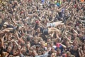 People having fun at a concert during the 23rd Woodstock Festival Poland.