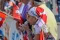 Young supporter enjoying sport at the World Orienteering Championships in Lausanne, Switzerland