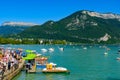 People having fun on Lake Annecy, Europe`s cleanest lake, in Haute-Savoie department, France