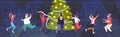 People having fun near christmas tree merry xmas happy new year holiday celebration concept mix race friends dancing Royalty Free Stock Photo