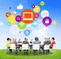 People Having a Meeting Outdoors and Computer Concepts Royalty Free Stock Photo