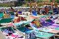 People having sunbath beach