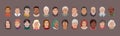 People Head Avatar Set. Different Smile Characters. Man and Woman Portrait Cartoon Illustration. Children and Older people.