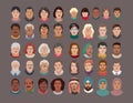 People Head Avatar Set. Different Smile Characters. Man and Woman Portrait Cartoon Illustration. Children and Older people.