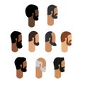 People head icon set vector. Man with a beard face in profile, isolated modern flat clip art for design.