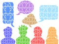 People head puzzle with speech bubbles