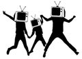People instead of head TV, silhouette. Man of Zombies. Propaganda, fake news