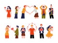 People with hearts. Cartoon characters holding red hearts, friendly support and care concept, abstract charity and