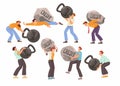People with Heavy Stone and Kettlebell as Severity of Loan and Mortgage Vector Set