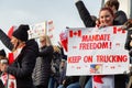 People on the Highway Overpass Supporting the Freedom Rally and the protest of the Truck Drivers against Anti Vaccine Royalty Free Stock Photo