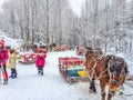 Shuangfeng Forest Farm, Changting Town, Mudanjiang City, Heilongjiang Province, China - 31 December 2014 : People hike on mountain