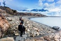 People hiking along path with Perito Moreno Glacier in the backg Royalty Free Stock Photo