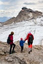 People hiking around Dachstein Hunerkogel mountain station on August 17, 2017 in Ramsau am Dachstein, Austria.