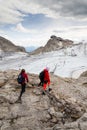 People hiking around Dachstein Hunerkogel mountain station on August 17, 2017 in Ramsau am Dachstein, Austria.