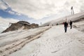 People hiking around Dachstein Hunerkogel mountain station on August 17, 2017 in Ramsau am Dachstein, Austria.