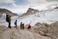 People hiking around Dachstein Hunerkogel mountain station on August 17, 2017 in Ramsau am Dachstein, Austria.