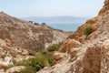 People hiking in beautiful scenic Ein Gedi National Park in southern Israel