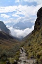 People hiking the famous Inca trail to Machu Picchu Royalty Free Stock Photo