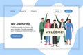 People hiring, person career website, web banner. Happy supervisor team join in offices, employers and managers. Landing