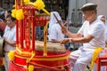 People hit Chinese traditional drum in Chinese dragon dance at Bangkok China Town Royalty Free Stock Photo