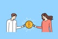 People hold bitcoin work with cryptocurrency