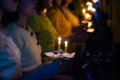 People hold candles light at night Royalty Free Stock Photo