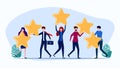 People hold stars. Consumer reviews of customer satisfaction ratings. Critic icon concept.