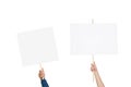 People holding blank protest signs on white background, closeup Royalty Free Stock Photo