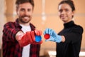 People holding caps from plastic bottles Royalty Free Stock Photo